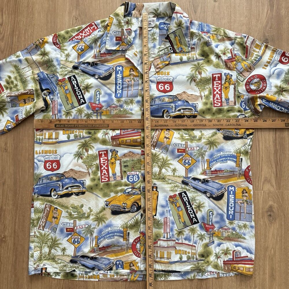 VTG 90s Hawaiian Shirt Mens XL Pacific Legend Bikini Pin Up Girl Camp USA Made - Picture 7 of 8